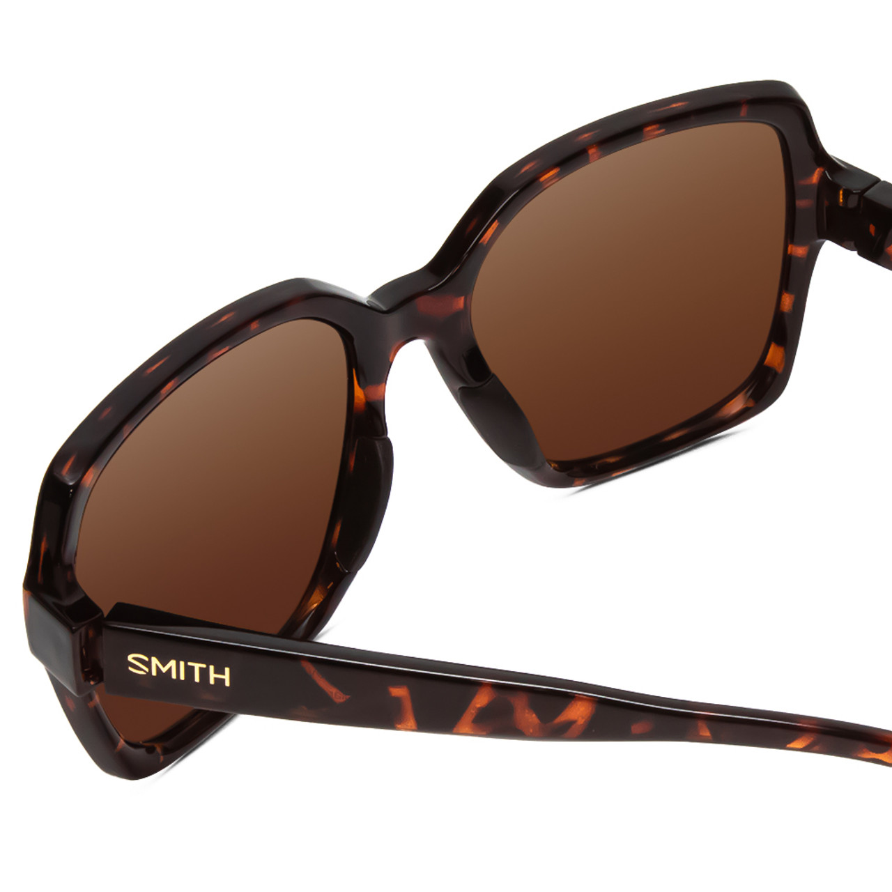 Close Up View of Smith Flare Lady Sunglasses in Tortoise Brown/CP Polarized Rose Gold Mirror 57mm