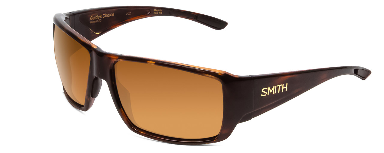 Profile View of Smith Guides Choice Unisex Sunglasses in Tortoise Brown/Polarchromic Copper 62mm