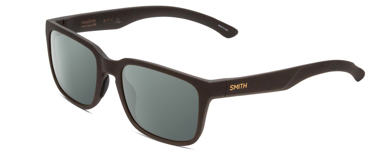 Profile View of Smith Optics Headliner Designer Polarized Sunglasses with Custom Cut Smoke Grey Lenses in Matte Gravy Grey Unisex Square Full Rim Acetate 55 mm