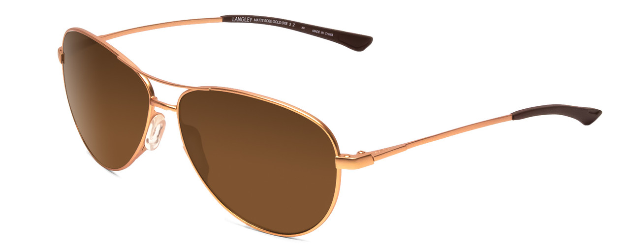 Profile View of Smith Langley Unisex Pilot Sunglasses in Rose Gold Black/Polarized Brown 60 mm