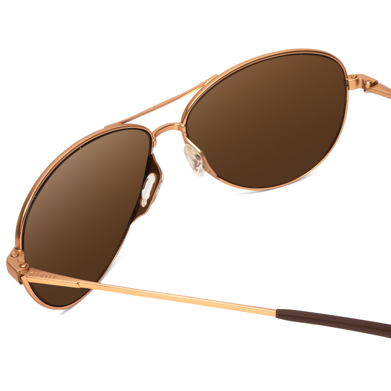 Close Up View of Smith Langley Unisex Pilot Sunglasses in Rose Gold Black/Polarized Brown 60 mm