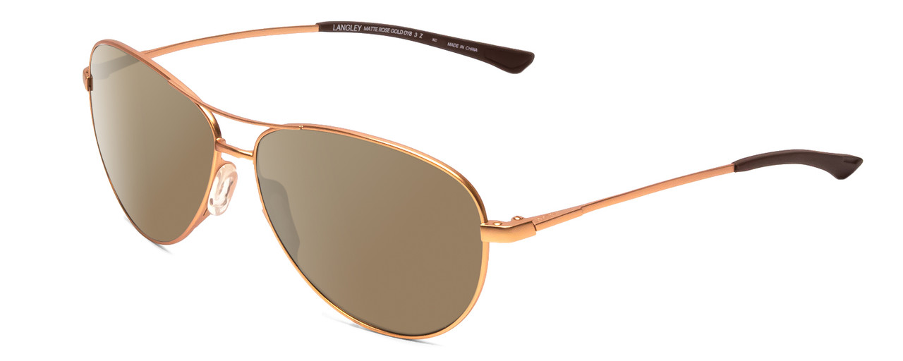 Profile View of Smith Optics Langley Designer Polarized Sunglasses with Custom Cut Amber Brown Lenses in Matte Rose Gold Black Unisex Pilot Full Rim Metal 60 mm