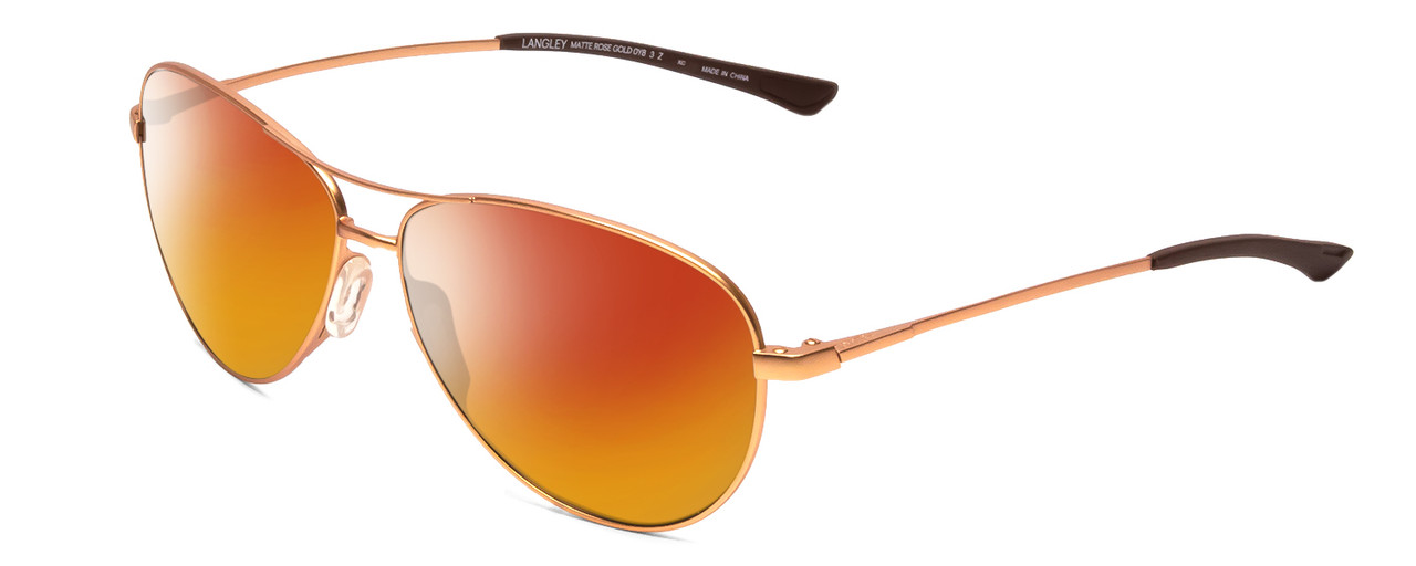 Profile View of Smith Optics Langley Designer Polarized Sunglasses with Custom Cut Red Mirror Lenses in Matte Rose Gold Black Unisex Pilot Full Rim Metal 60 mm