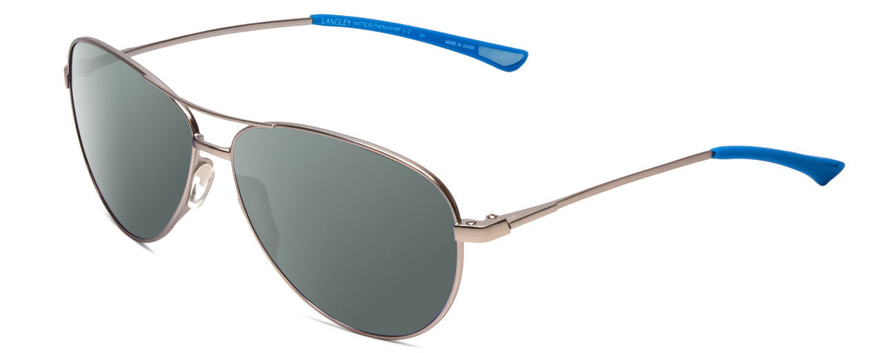 Profile View of Smith Optics Langley Designer Polarized Sunglasses with Custom Cut Smoke Grey Lenses in Matte Ruthenium Silver Unisex Pilot Full Rim Metal 60 mm