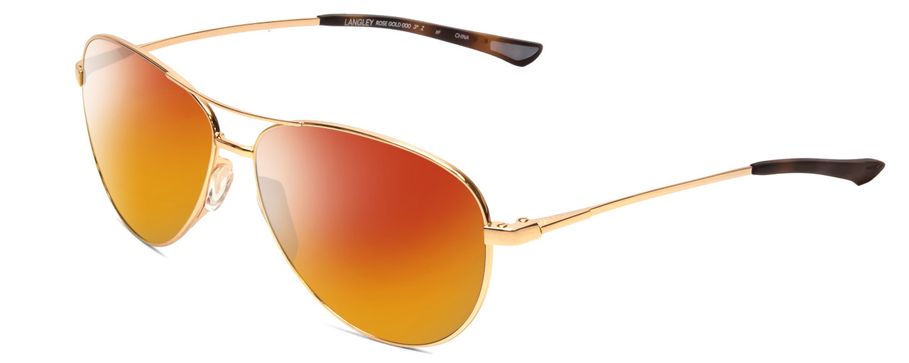 Profile View of Smith Optics Langley Designer Polarized Sunglasses with Custom Cut Red Mirror Lenses in Rose Gold Unisex Pilot Full Rim Metal 60 mm