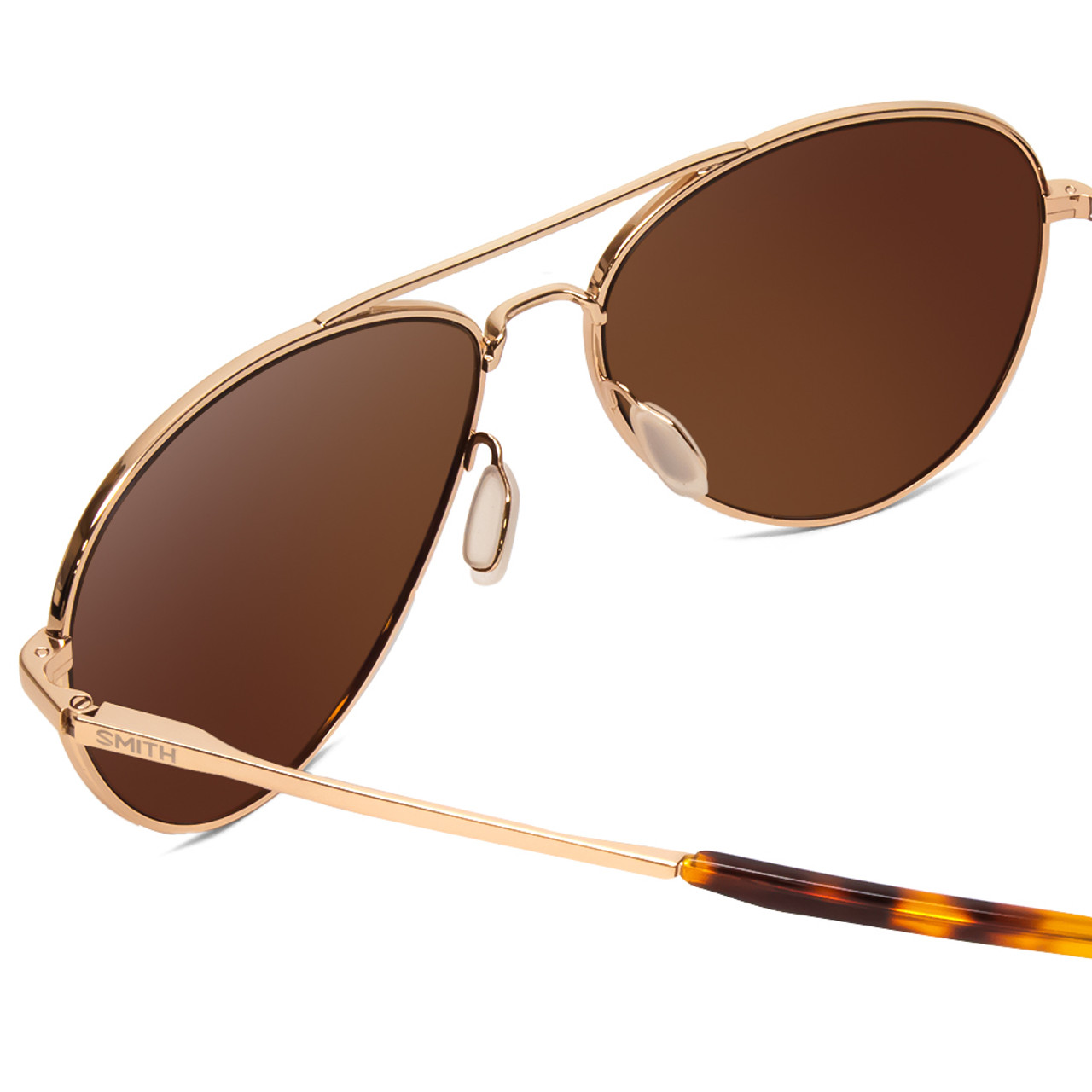 Close Up View of Smith Layback Unisex Pilot Sunglasses Rose Gold ChromaPop Polarize Mirror 60mm