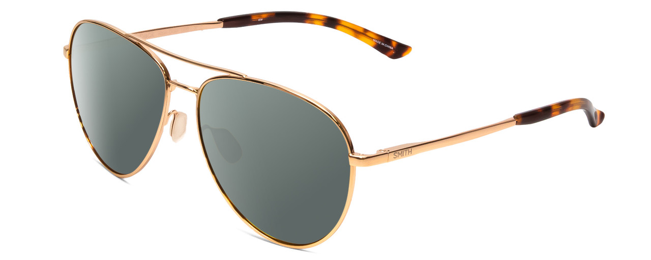 Profile View of Smith Optics Layback Designer Polarized Sunglasses with Custom Cut Smoke Grey Lenses in Rose Gold Unisex Pilot Full Rim Metal 60 mm