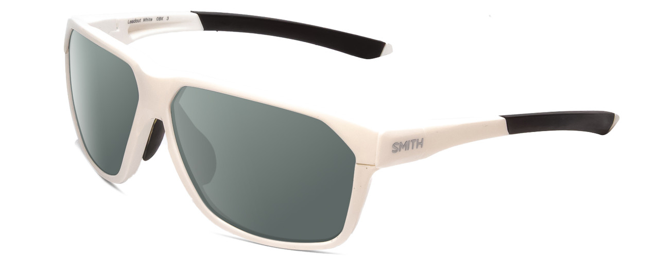 Profile View of Smith Optics Leadout PivLock Designer Polarized Sunglasses with Custom Cut Smoke Grey Lenses in White Unisex Square Full Rim Acetate 63 mm