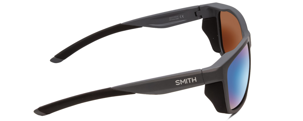 Side View of Smith Longfin Unisex Sunglasses Matte Cement Grey/CP Polarized Green Mirror 59mm