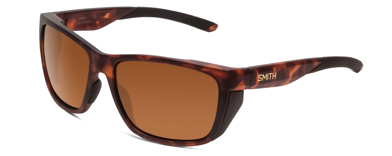 Profile View of Smith Longfin Unisex Rectangle Sunglasses Tortoise Gold/CP Polarized Brown 59 mm