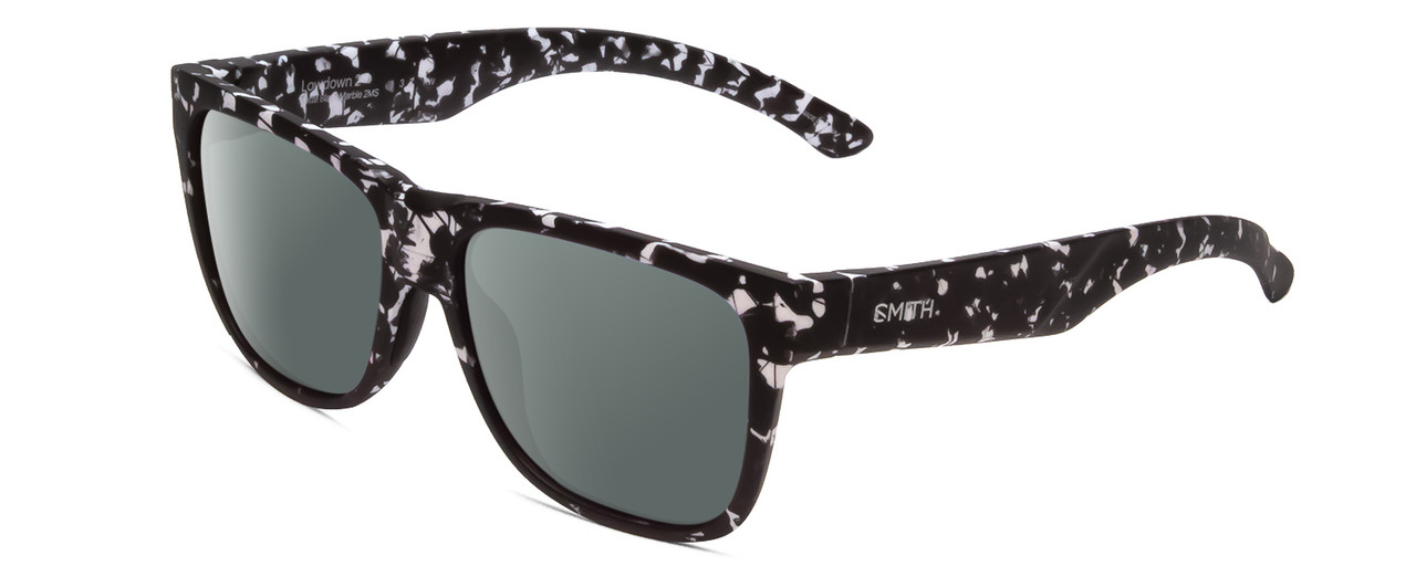 Profile View of Smith Optics Lowdown 2 Designer Polarized Sunglasses with Custom Cut Smoke Grey Lenses in Matte Black Marble Tortoise Unisex Classic Full Rim Acetate 55 mm
