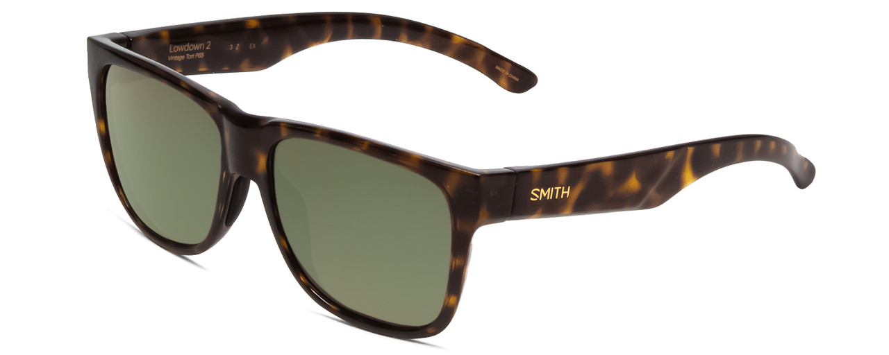 Profile View of Smith Lowdown 2 Sunglass Vintage Tortoise Brown Gold/CP Polarize Gray Green 55mm