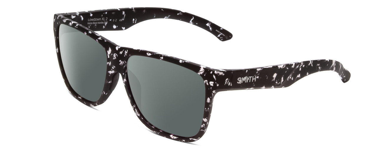 Profile View of Smith Optics Lowdown Xl 2 Designer Polarized Sunglasses with Custom Cut Smoke Grey Lenses in Matte Black Marble Tortoise Unisex Classic Full Rim Acetate 60 mm