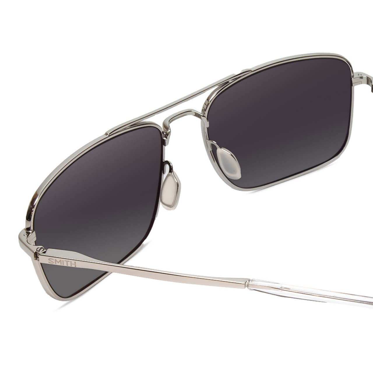 Close Up View of Smith Outcome Unisex Pilot Sunglass Silver/ChromaPop Polarize Blue Mirror 59mm