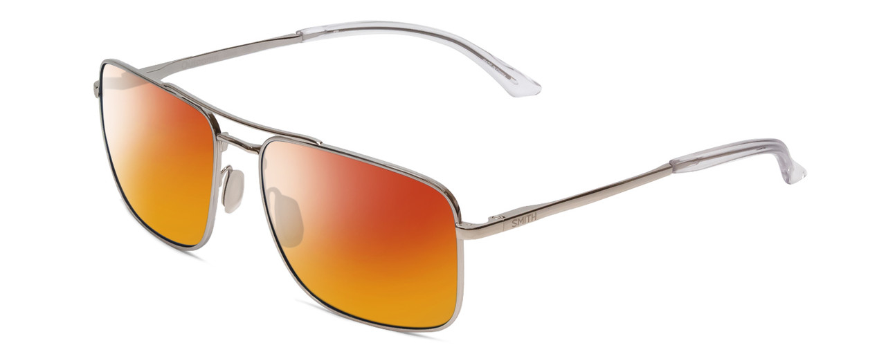 Profile View of Smith Optics Outcome Designer Polarized Sunglasses with Custom Cut Red Mirror Lenses in Silver Unisex Pilot Full Rim Metal 59 mm
