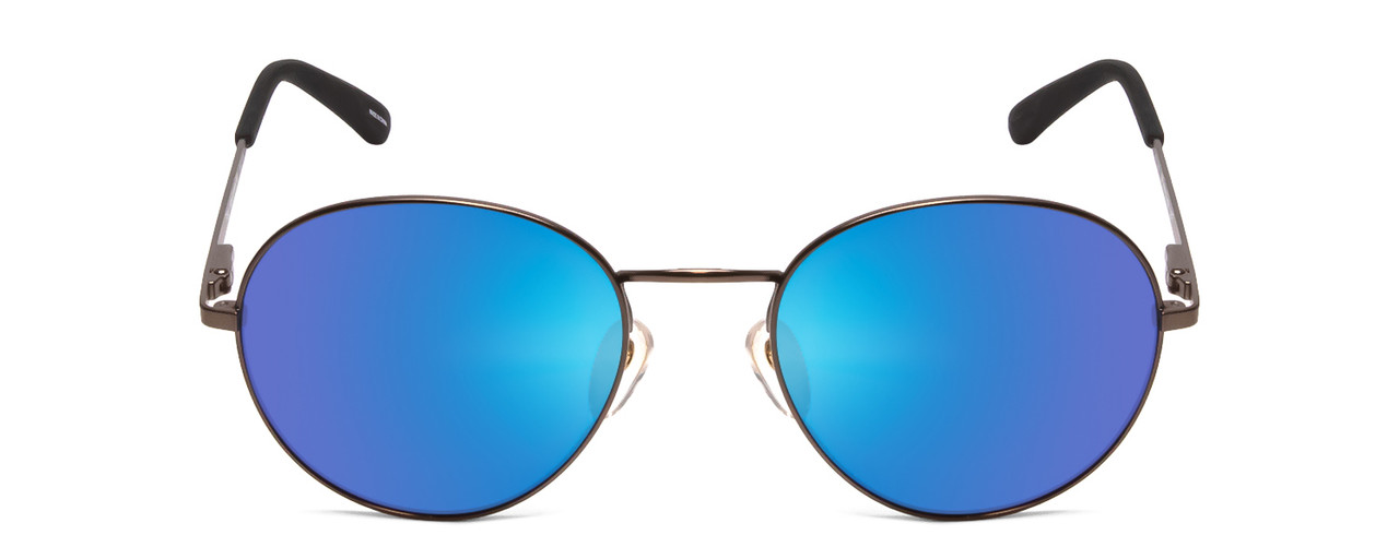 Front View of Smith Prep Unisex Round Sunglasses Gun Metal Silver/Polarized Blue Mirror 53 mm