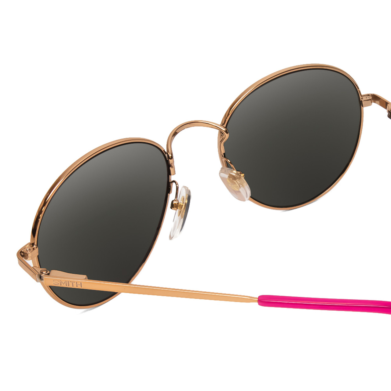 Close Up View of Smith Optics Prep Unisex Round Designer Sunglasses Polarized Rose Gold Pink 53mm