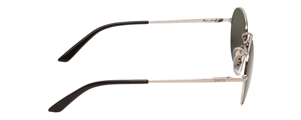 Side View of Smith Prep Unisex Round Designer Sunglasses in Silver Black/Polarized Gray 59 mm