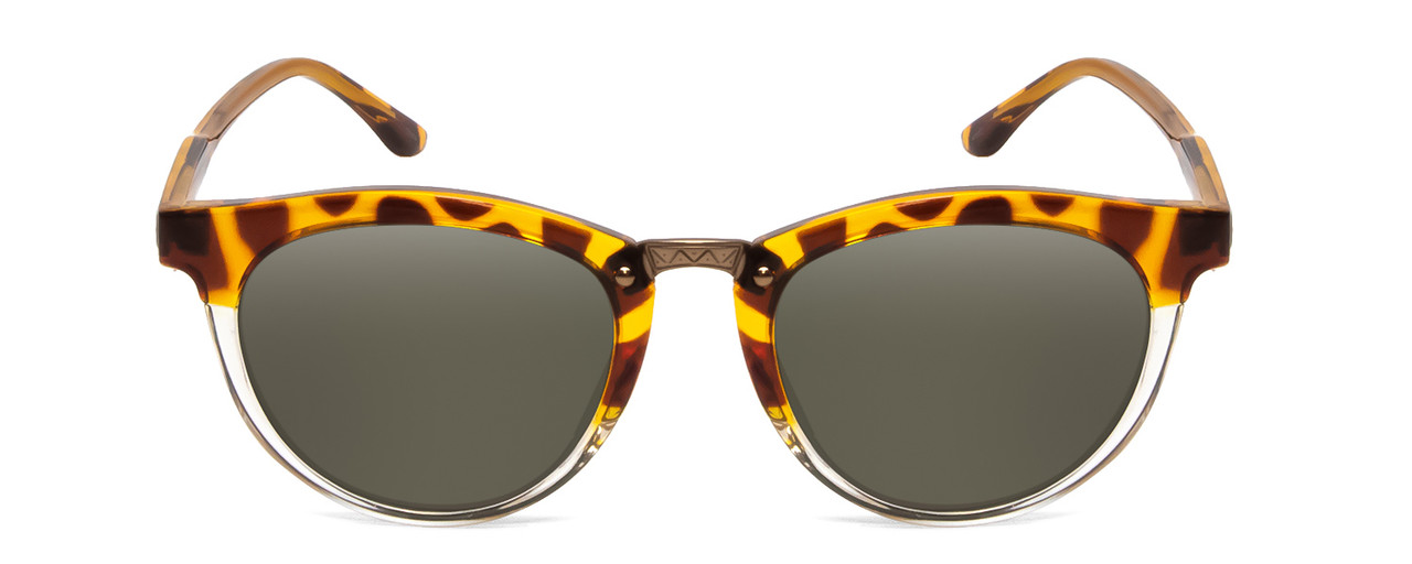 Front View of Smith Questa Ladies Round Sunglass Amber Brown Tortoise/Polarize Gray Green 50mm