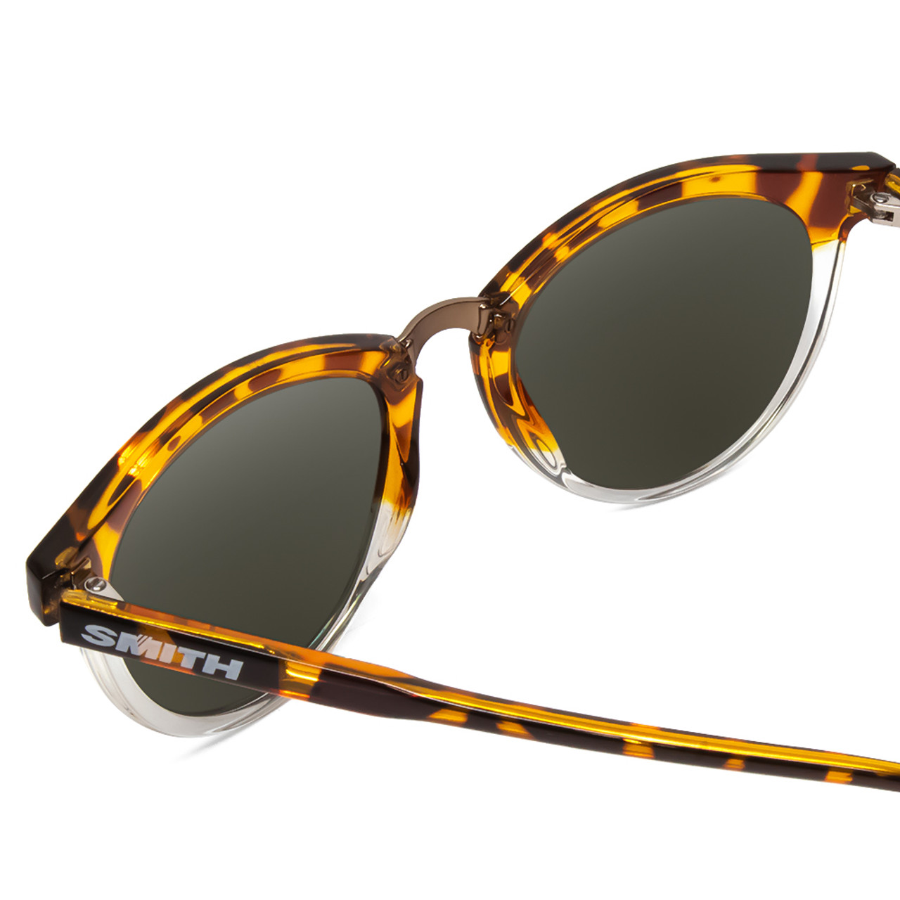 Close Up View of Smith Questa Ladies Round Sunglass Amber Brown Tortoise/Polarize Gray Green 50mm