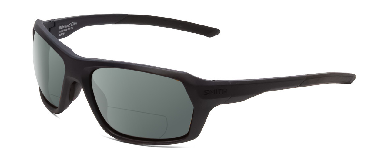 Profile View of Smith Optics Rebound Elite Designer Polarized Reading Sunglasses with Custom Cut Powered Smoke Grey Lenses in Matte Deep Ink Navy Blue Cobalt Unisex Rectangle Full Rim Acetate 59 mm
