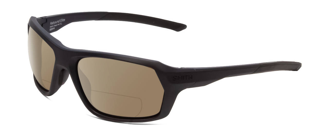 Profile View of Smith Optics Rebound Elite Designer Polarized Reading Sunglasses with Custom Cut Powered Amber Brown Lenses in Matte Deep Ink Navy Blue Cobalt Unisex Rectangle Full Rim Acetate 59 mm