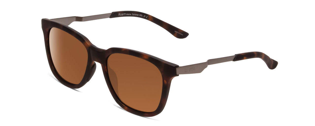 Profile View of Smith Optic Roam Unisex Classic Sunglasses Tortoise Gold/CP Polarized Brown 53mm