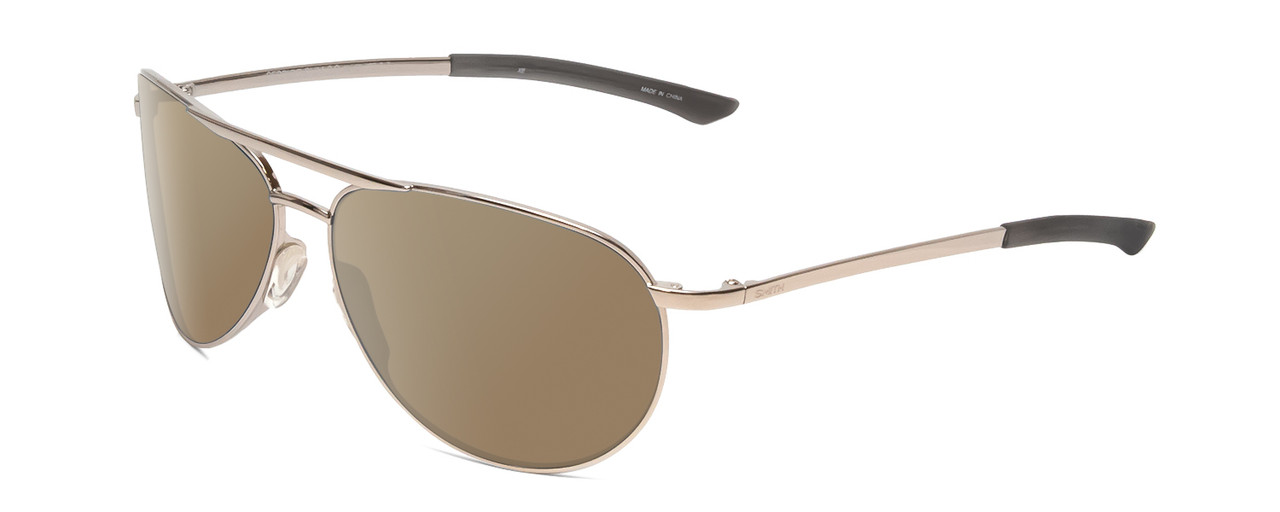 Profile View of Smith Optics Serpico Slim 2 Designer Polarized Sunglasses with Custom Cut Amber Brown Lenses in Silver Black Unisex Pilot Full Rim Metal 60 mm