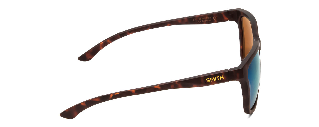 Side View of Smith Shoutout Retro Sunglass Tortoise Brown Gold/CP Polarized Green Mirror 57mm