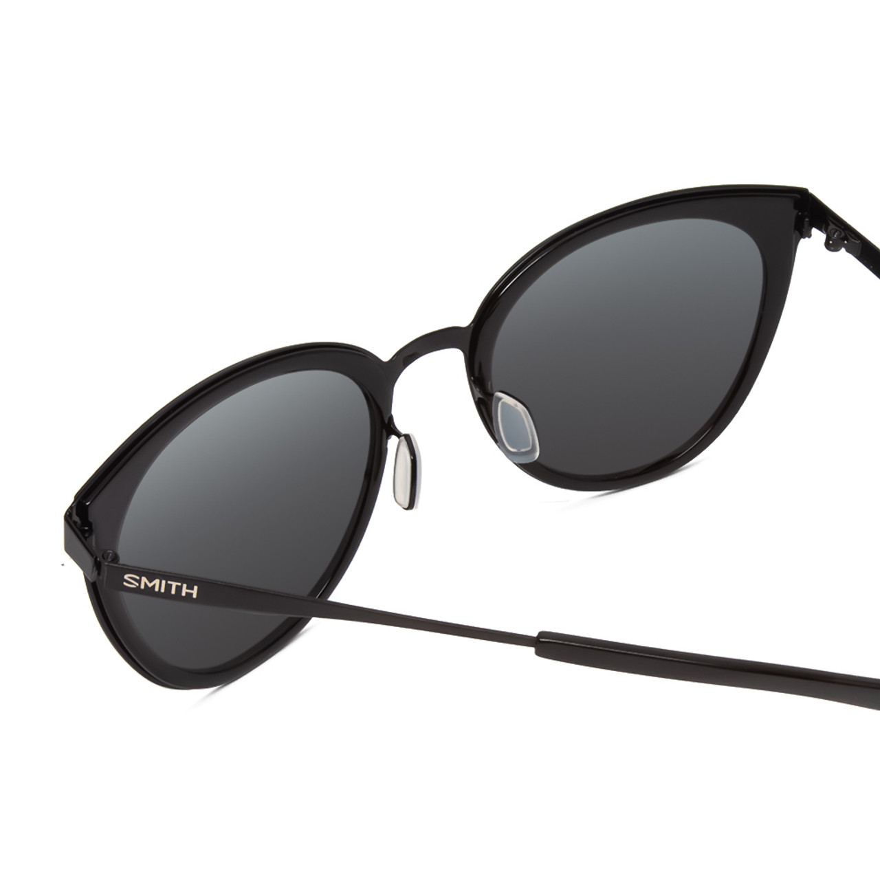 Close Up View of Smith Somerset Women Cateye Designer Sunglasses Gloss Black/Polarized Gray 53 mm