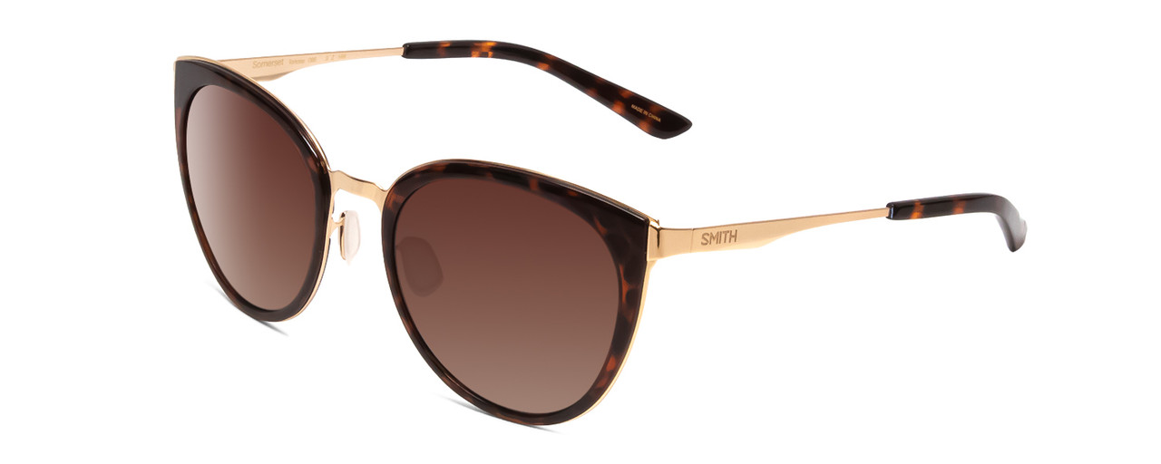 Profile View of Smith Somerset Ladies Cateye Sunglass Tortoise Gold/Polarize Brown Gradient 53mm