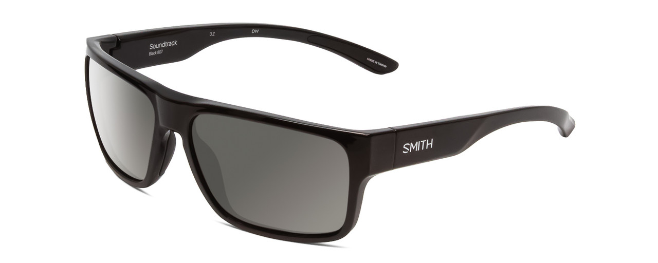 Profile View of Smith Soundtrack Unisex Rectangle Sunglasses in Gloss Black/Polarized Gray 61 mm