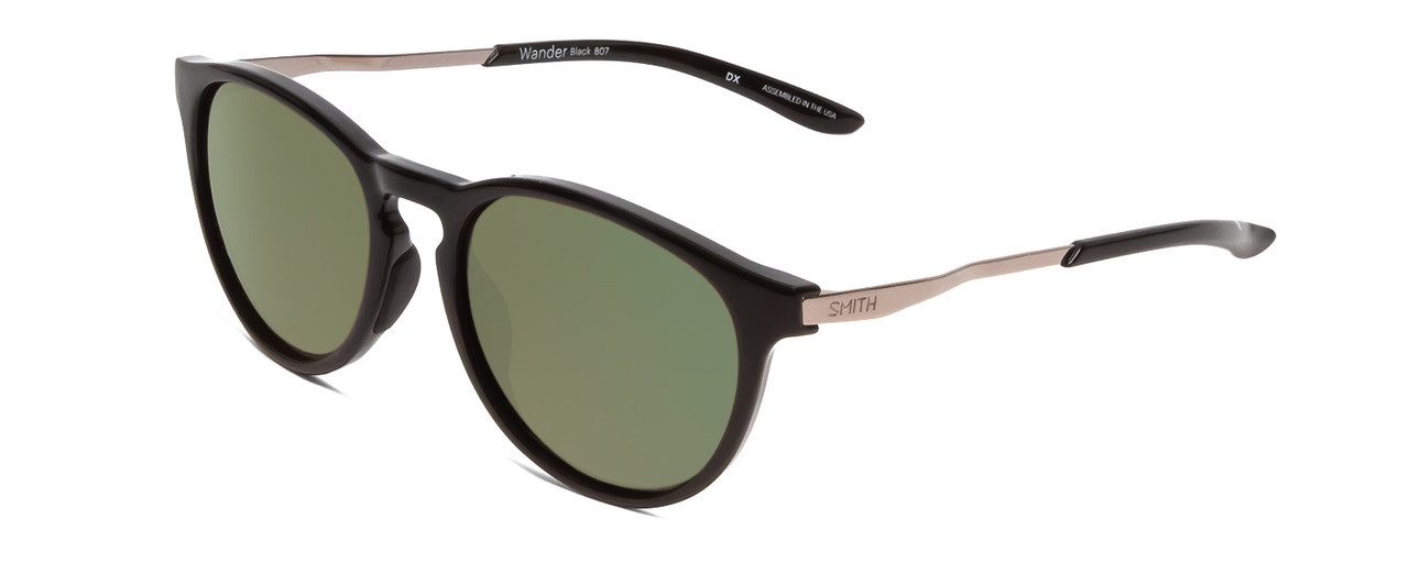 Profile View of Smith Wander Unisex Round Sunglasses Black/ChromaPop Polarized Gray Green 55 mm