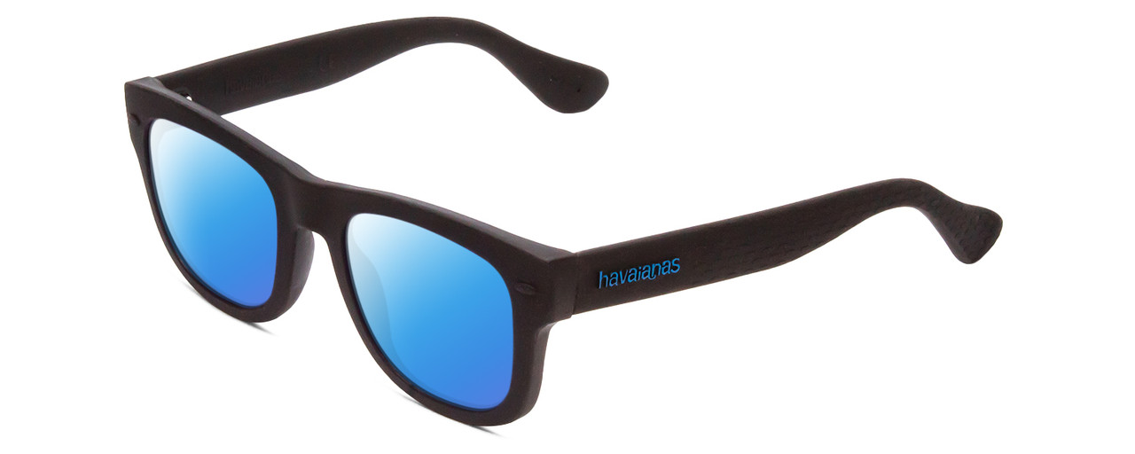 Profile View of Havaianas PARATY/M Designer Polarized Sunglasses with Custom Cut Blue Mirror Lenses in Matte Black Unisex Classic Full Rim Acetate 50 mm