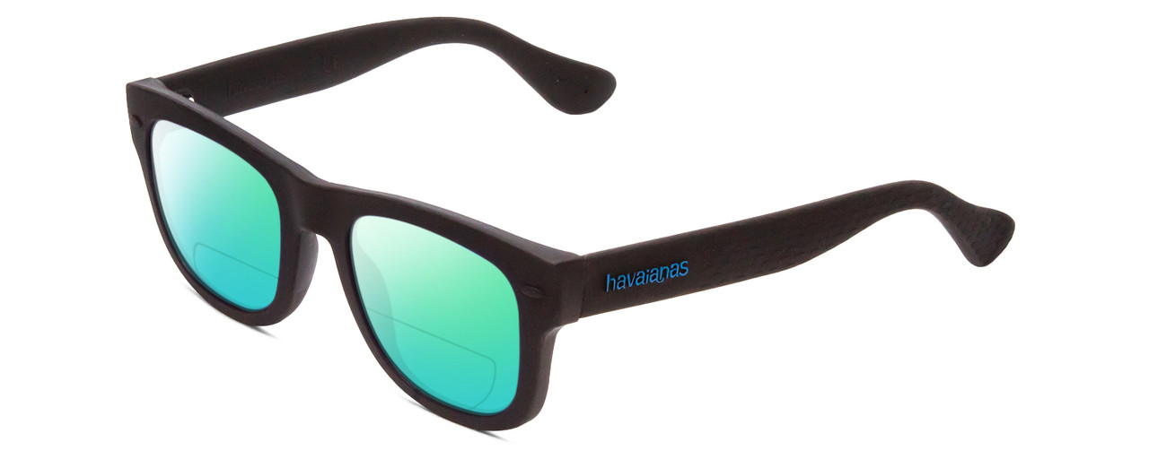 Profile View of Havaianas PARATY/M Designer Polarized Reading Sunglasses with Custom Cut Powered Green Mirror Lenses in Matte Black Unisex Classic Full Rim Acetate 50 mm