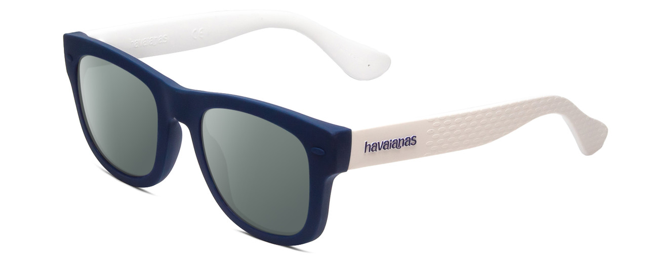 Profile View of Havaianas PARATY/M Designer Polarized Sunglasses with Custom Cut Smoke Grey Lenses in Blue White Unisex Classic Full Rim Acetate 50 mm