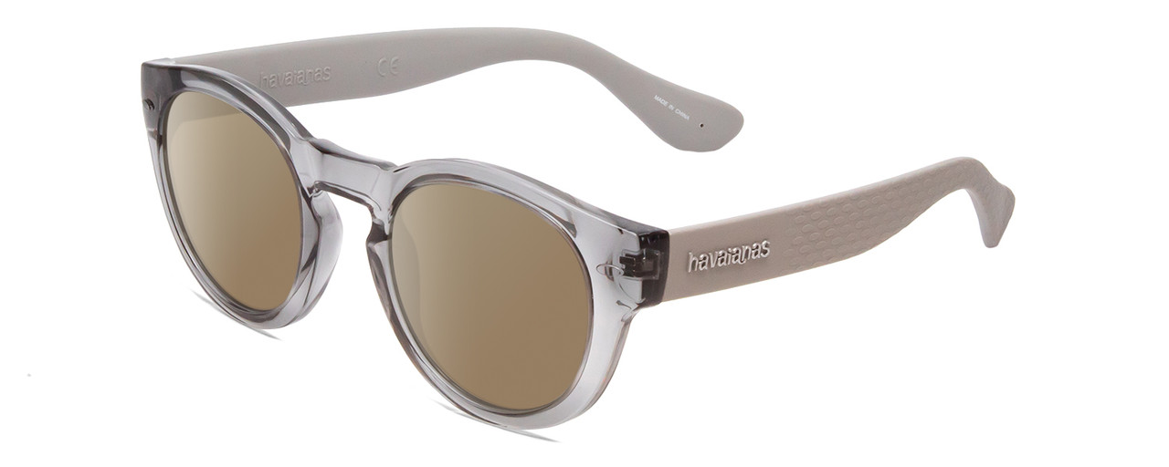 Profile View of Havaianas TRANCOSO/M Designer Polarized Sunglasses with Custom Cut Amber Brown Lenses in Crystal Silver Grey Unisex Round Full Rim Acetate 49 mm