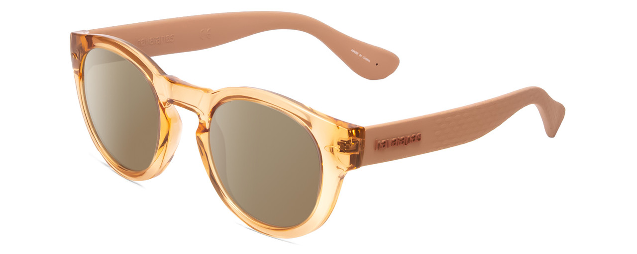 Profile View of Havaianas TRANCOSO/M Designer Polarized Sunglasses with Custom Cut Amber Brown Lenses in Salmon Crystal Peach Unisex Round Full Rim Acetate 49 mm