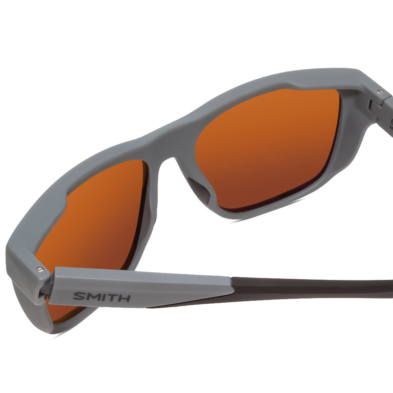 Close Up View of Smith Barra Classic Sunglasses Cement Grey/ChromaPop Polarized Green Mirror 59mm