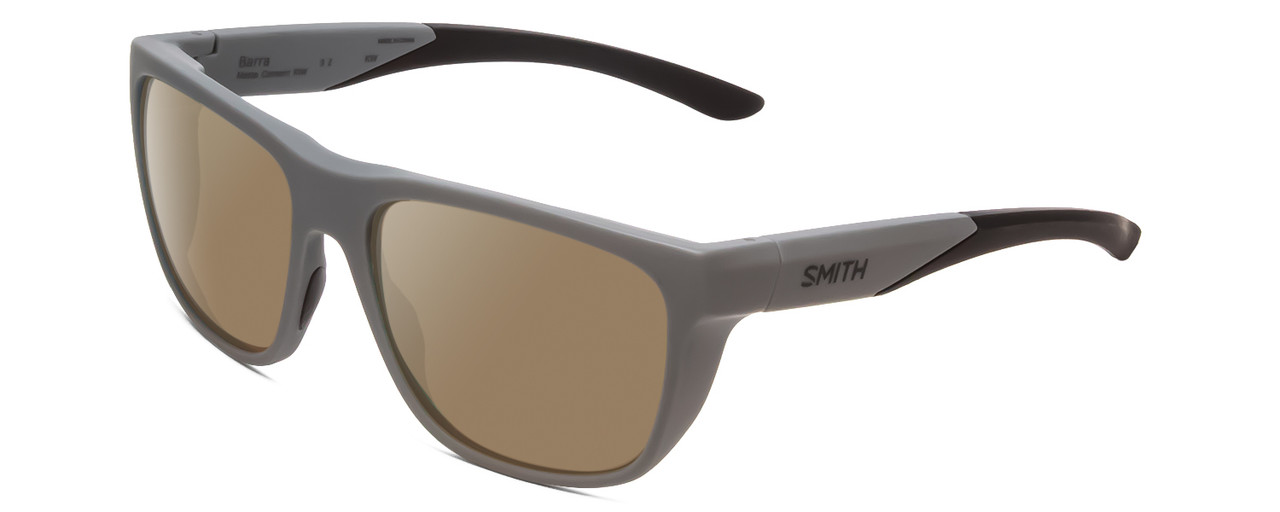 Profile View of Smith Optics Barra Designer Polarized Sunglasses with Custom Cut Amber Brown Lenses in Matte Cement Grey Unisex Classic Full Rim Acetate 59 mm