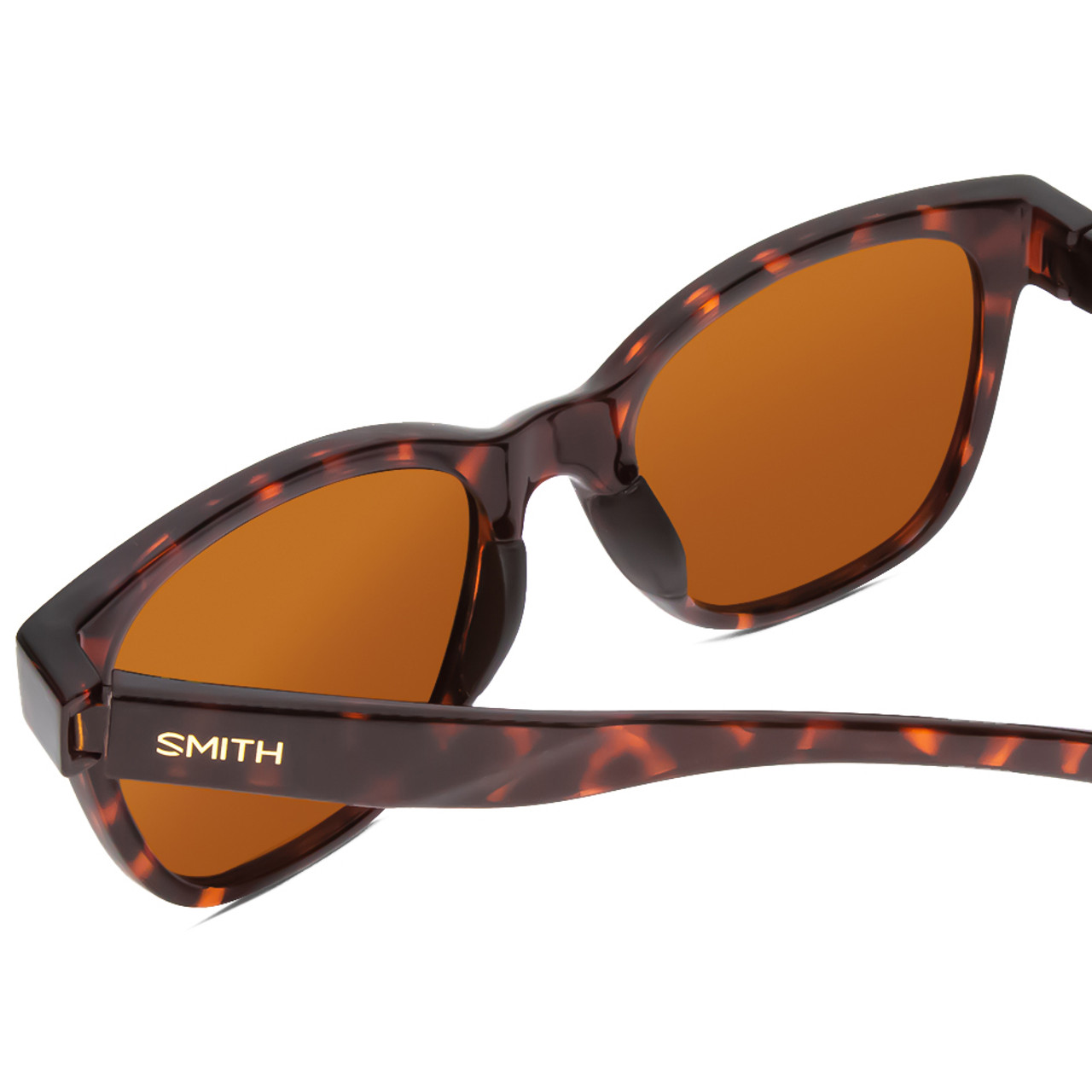 Close Up View of Smith Caper Ladies Cateye Sunglasses Tortoise/CP Polarized Rose Gold Mirror 53mm