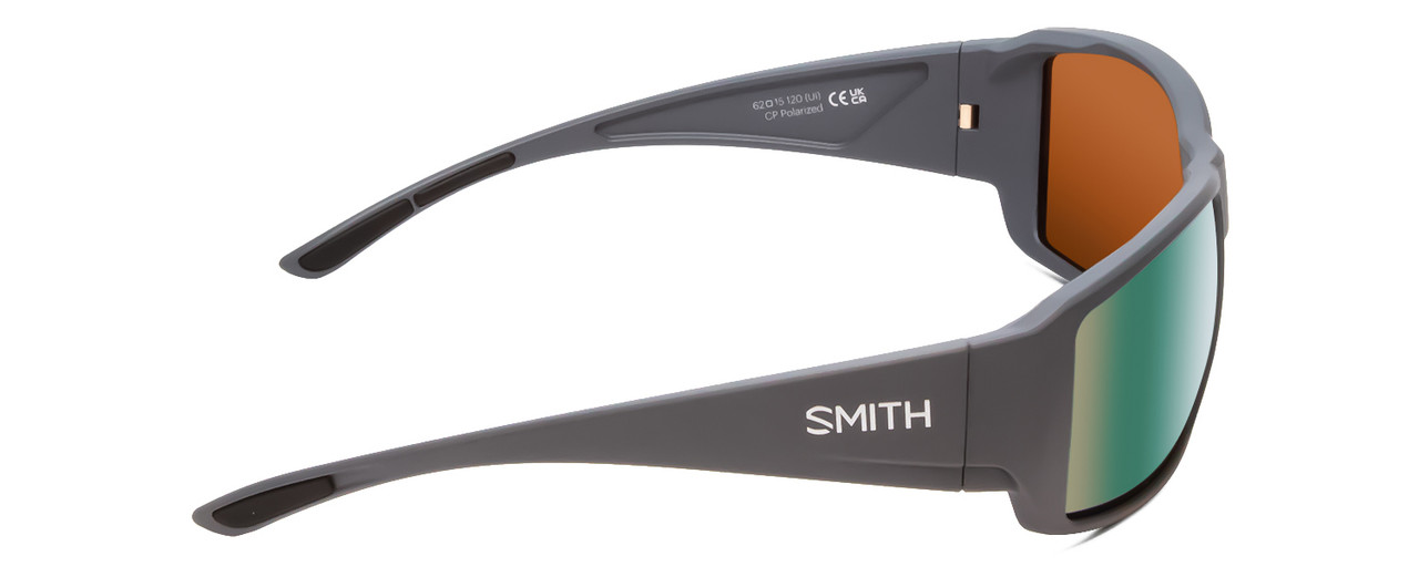 Side View of Smith Guides Choice Sunglasses Cement Grey/ChromaPop Polarized Green Mirror 62mm