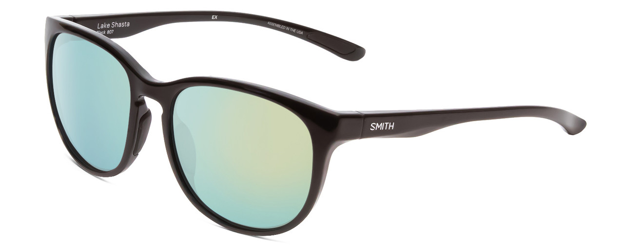 Profile View of Smith Lake Shasta Sunglasses in Black & CP Polarized Opal Blue Green Mirror 56mm