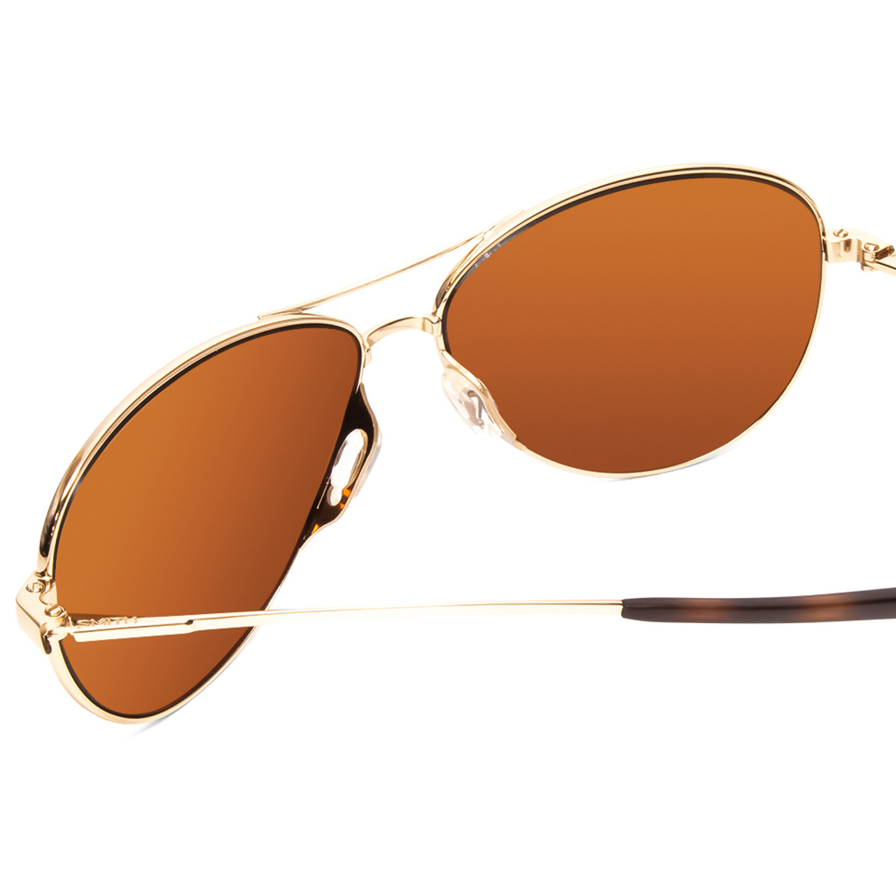 Close Up View of Smith Langley Pilot Designer Sunglasses in Gold/ChromaPop Polarized Brown 60mm