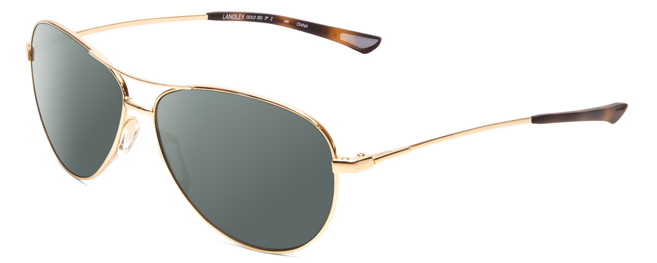 Profile View of Smith Optics Langley Designer Polarized Sunglasses with Custom Cut Smoke Grey Lenses in Gold Unisex Pilot Full Rim Metal 60 mm