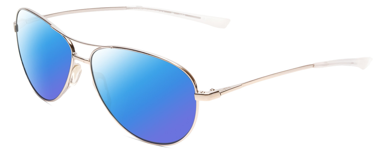 Profile View of Smith Optics Langley Designer Polarized Sunglasses with Custom Cut Blue Mirror Lenses in Silver Unisex Pilot Full Rim Metal 60 mm