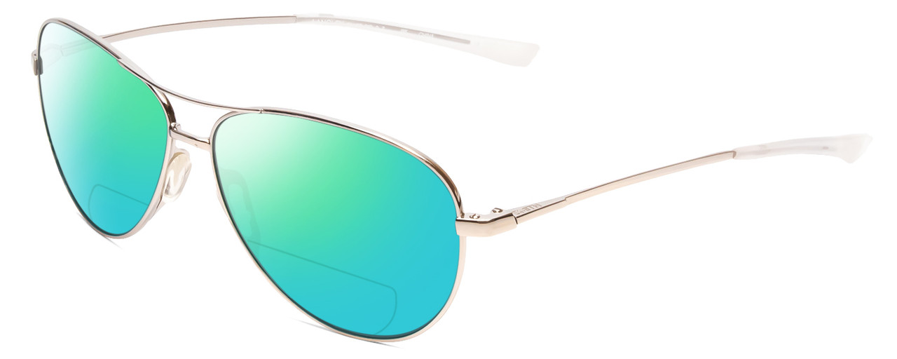 Profile View of Smith Optics Langley Designer Polarized Reading Sunglasses with Custom Cut Powered Green Mirror Lenses in Silver Unisex Pilot Full Rim Metal 60 mm