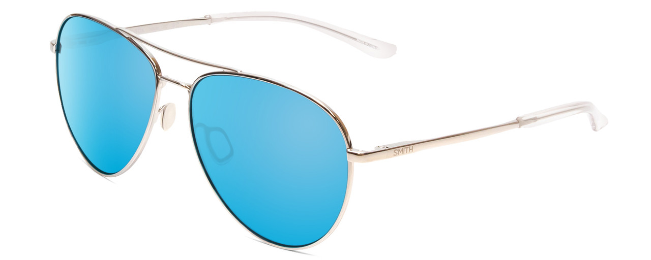Profile View of Smith Layback Aviator Sunglasses in Silver/ChromaPop Polarized Blue Mirror 60 mm