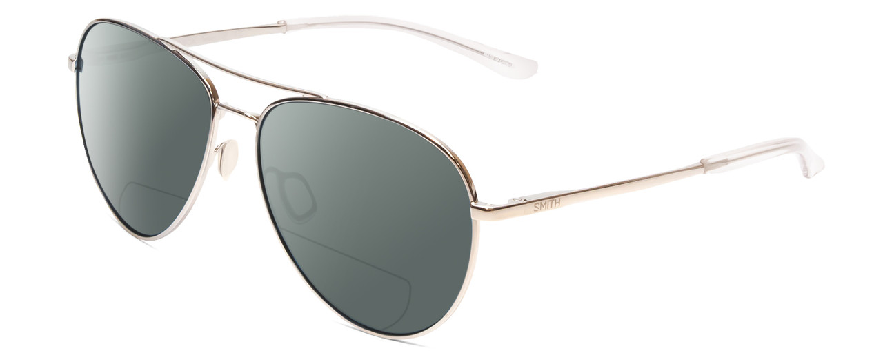 Profile View of Smith Optics Layback Designer Polarized Reading Sunglasses with Custom Cut Powered Smoke Grey Lenses in Silver Unisex Pilot Full Rim Metal 60 mm