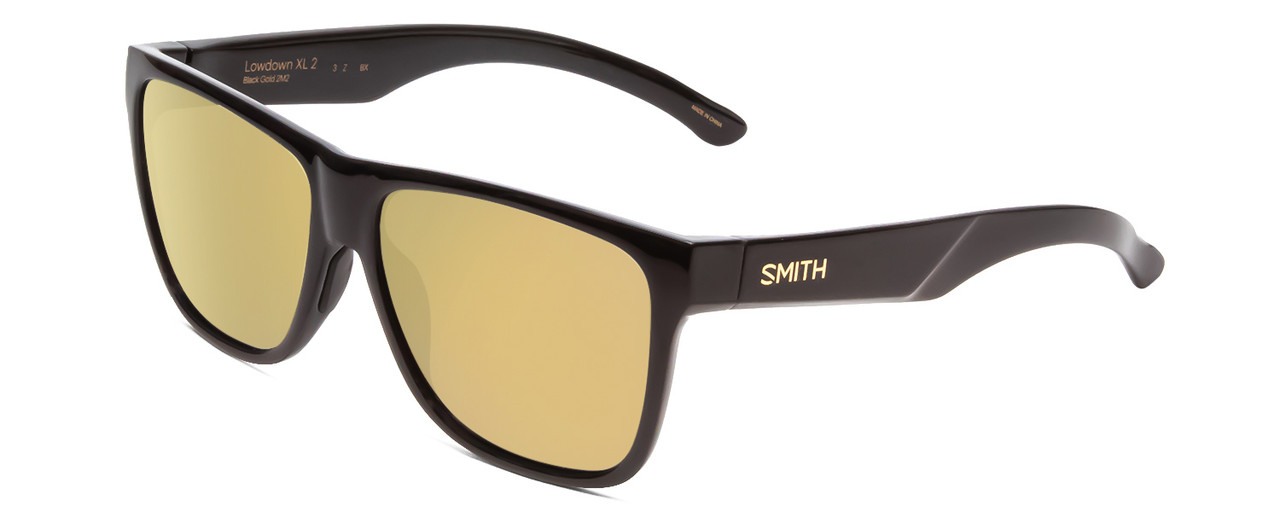 Profile View of Smith Lowdown Xl 2 Unisex Classic Sunglasses Black/ChromaPop Polarized Gold 60mm